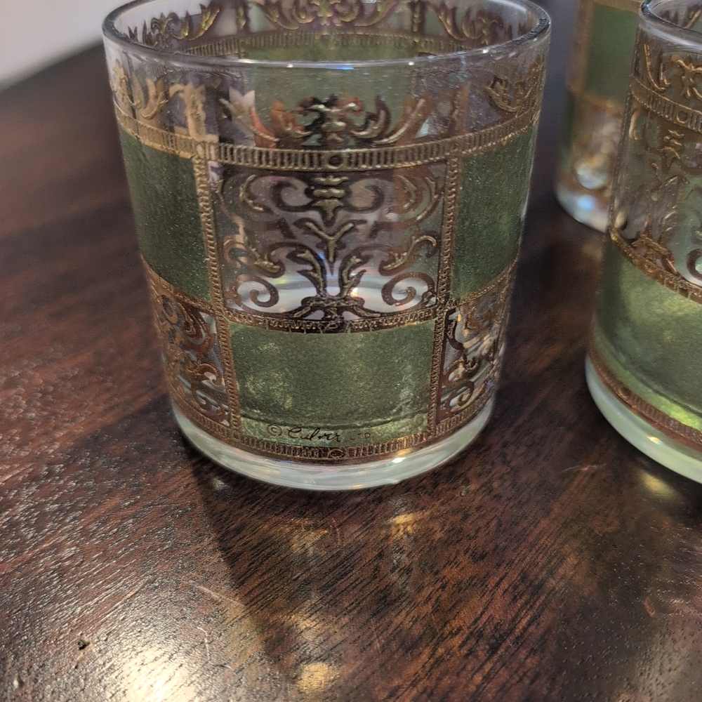 Culver Gold and Green Glasses Set Of 4 - Picture 6 of 6